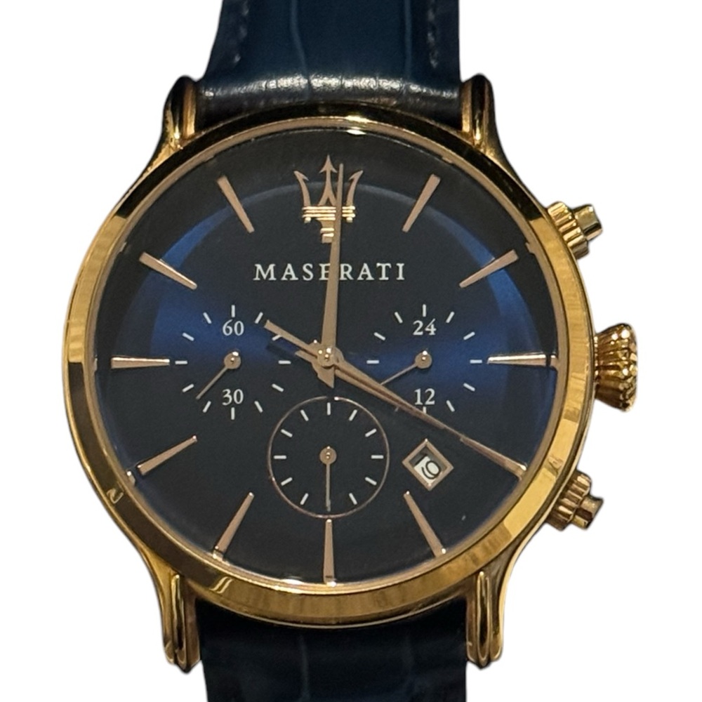 Maserati Men's Epoca Chronograph Blue Leather Quartz Watch 42mm